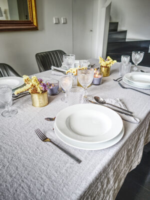 Grey linen tablecloth